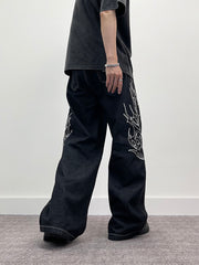 A knife high street thorn-embroidered wide-leg jeans