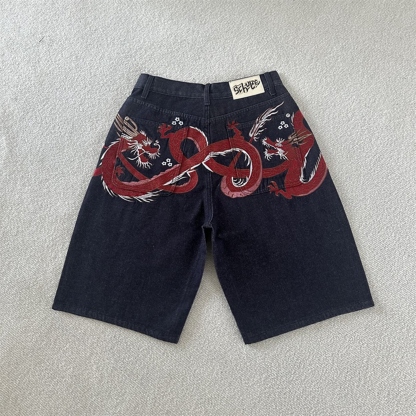 Derschutze Dragon Embroidered Retro Denim Shorts