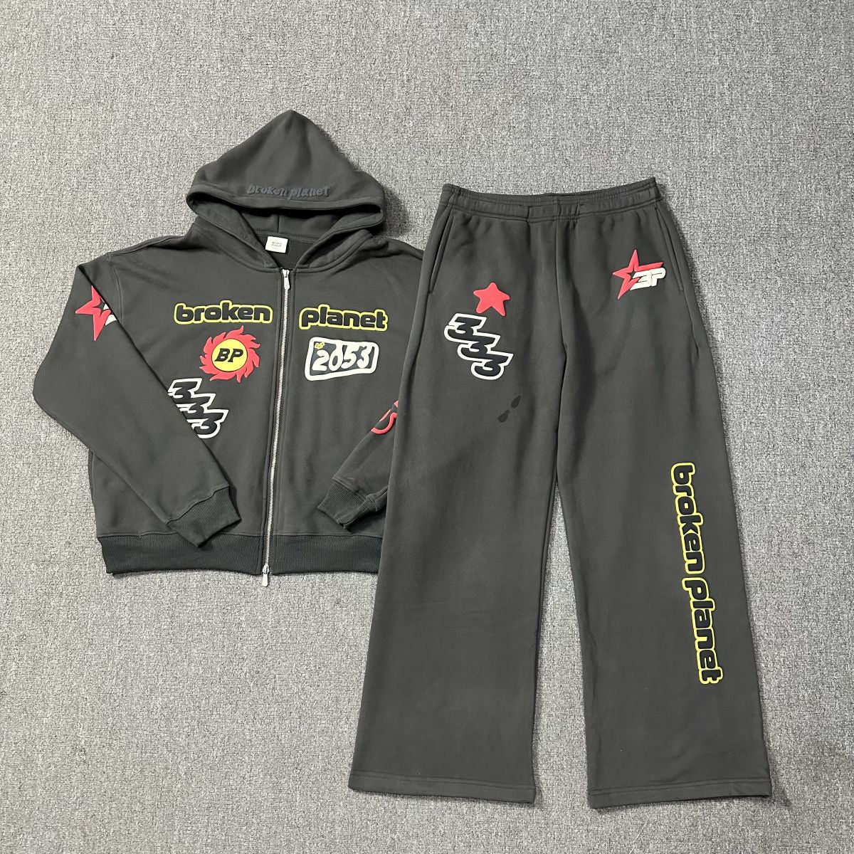 Broken Planet Puff Print Zip Hoodie Tracksuit Set