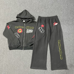 Broken Planet Puff Print Zip Hoodie Tracksuit Set