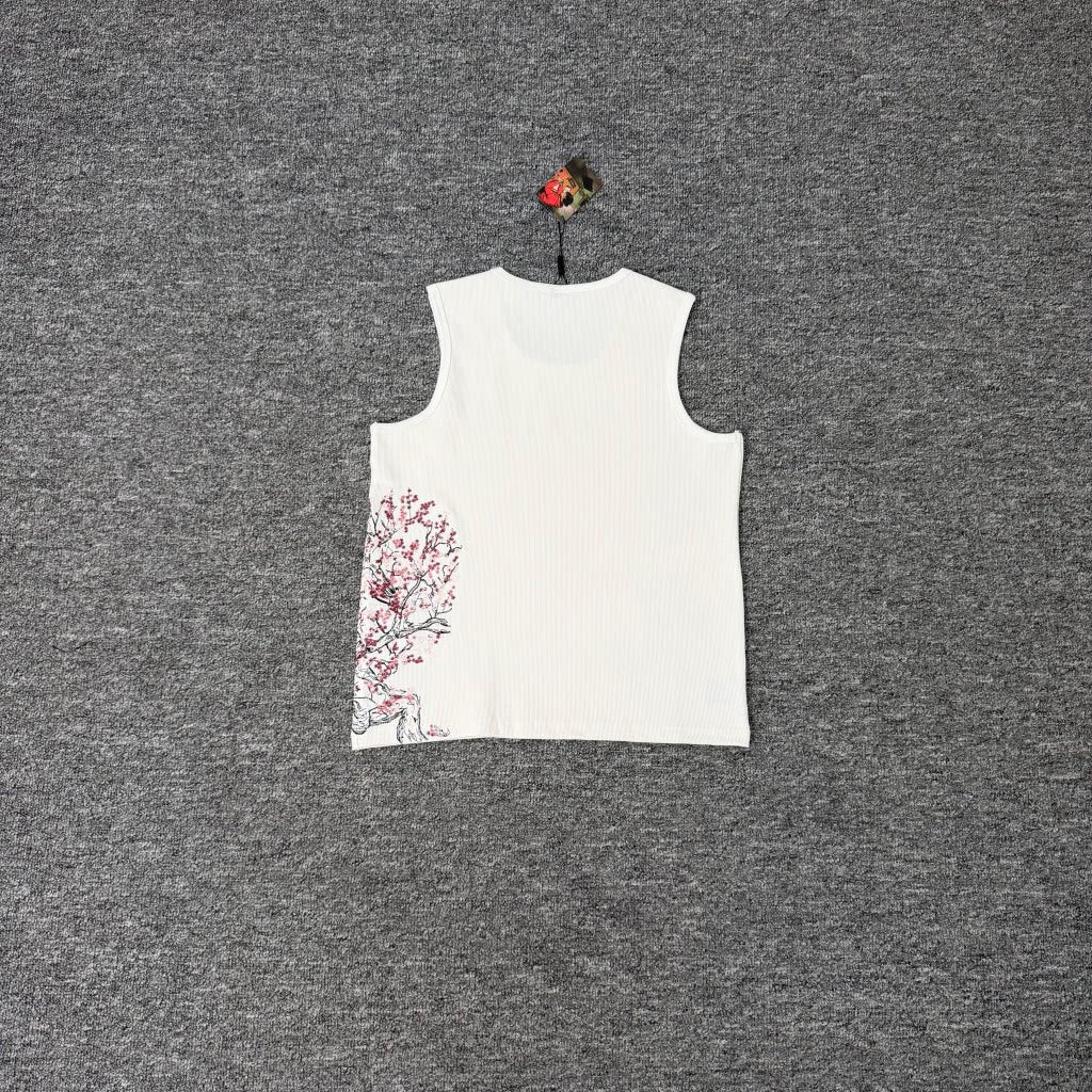 Derschutze Sakura Embroidered Pure Cotton Tank Top