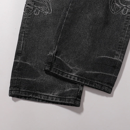 Purple Brand Men Grey Straight Wide Leg Jeans