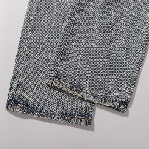 Purple Brand Men Rhinestone Straight Wide Leg Jeans