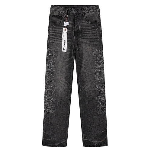 Purple Brand Men Grey Straight Wide Leg Jeans