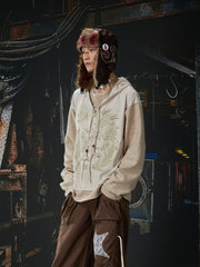 NOMANIAI Two-piece patchwork retro print hooded sweater