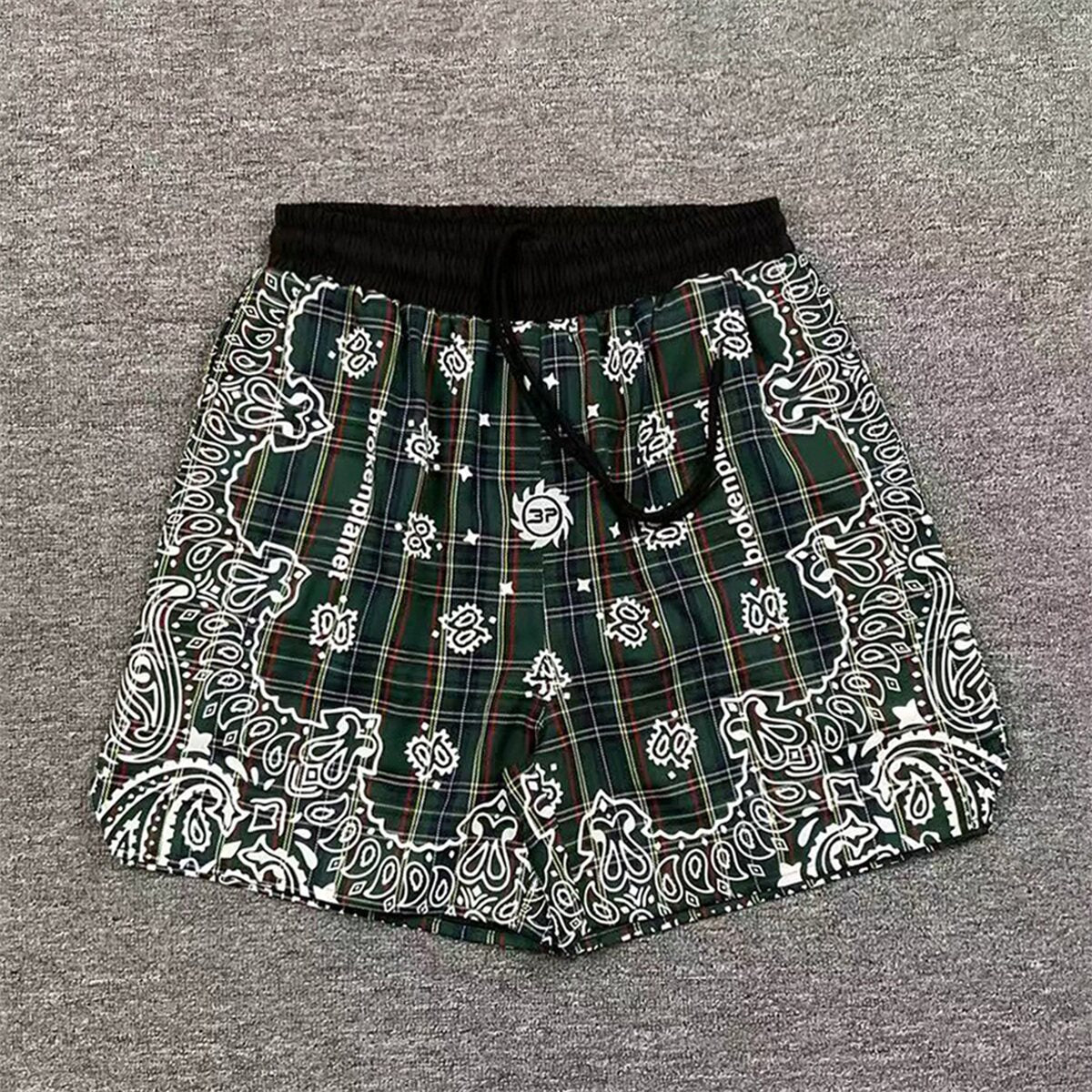 Broken Planet Paisley Plaid Loose Drawstring Shorts