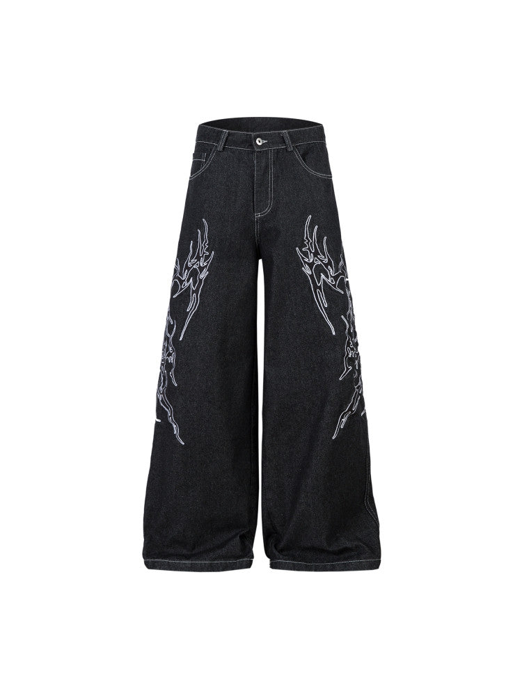 A knife high street thorn-embroidered wide-leg jeans