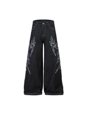 A knife high street thorn-embroidered wide-leg jeans