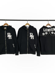 RHUDE Puff Letter Print Fleece Full Zip Hoodie