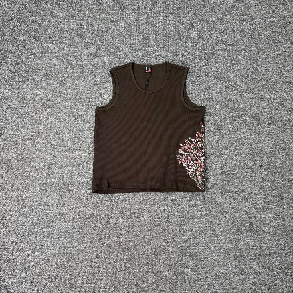 Derschutze Sakura Embroidered Pure Cotton Tank Top