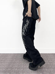 Aknife High Street Dark Thorn Embroidered Micro-Blare Jeans