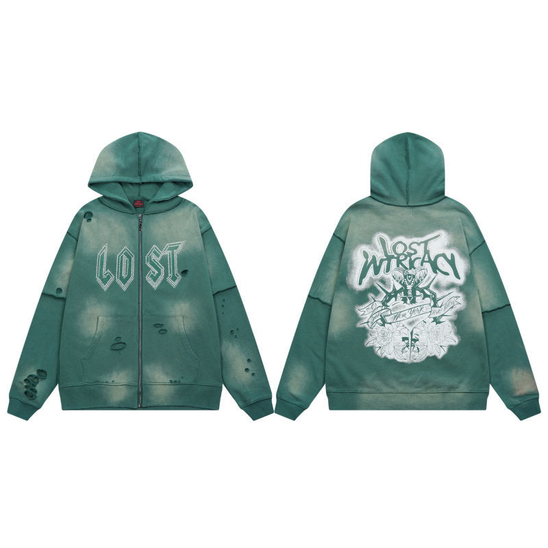 Lost Intricacy Casual Beaded Hole-Open Hoodie