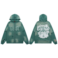 Lost Intricacy Casual Beaded Hole-Open Hoodie
