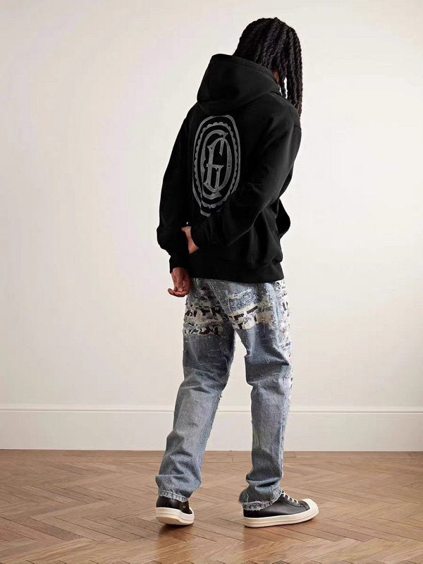 GALLERY DEPT LOGO Printed Loose Cotton Hooded Sweatshirt