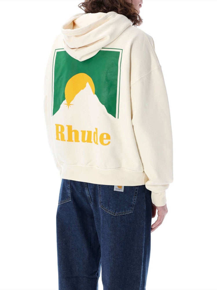 RHUDE Moonlight Mountain Graphic Retro American Fleece Hoodie