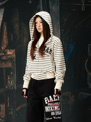 NOMANIAI Street Jersey Printed Striped Short Hooded Shirt