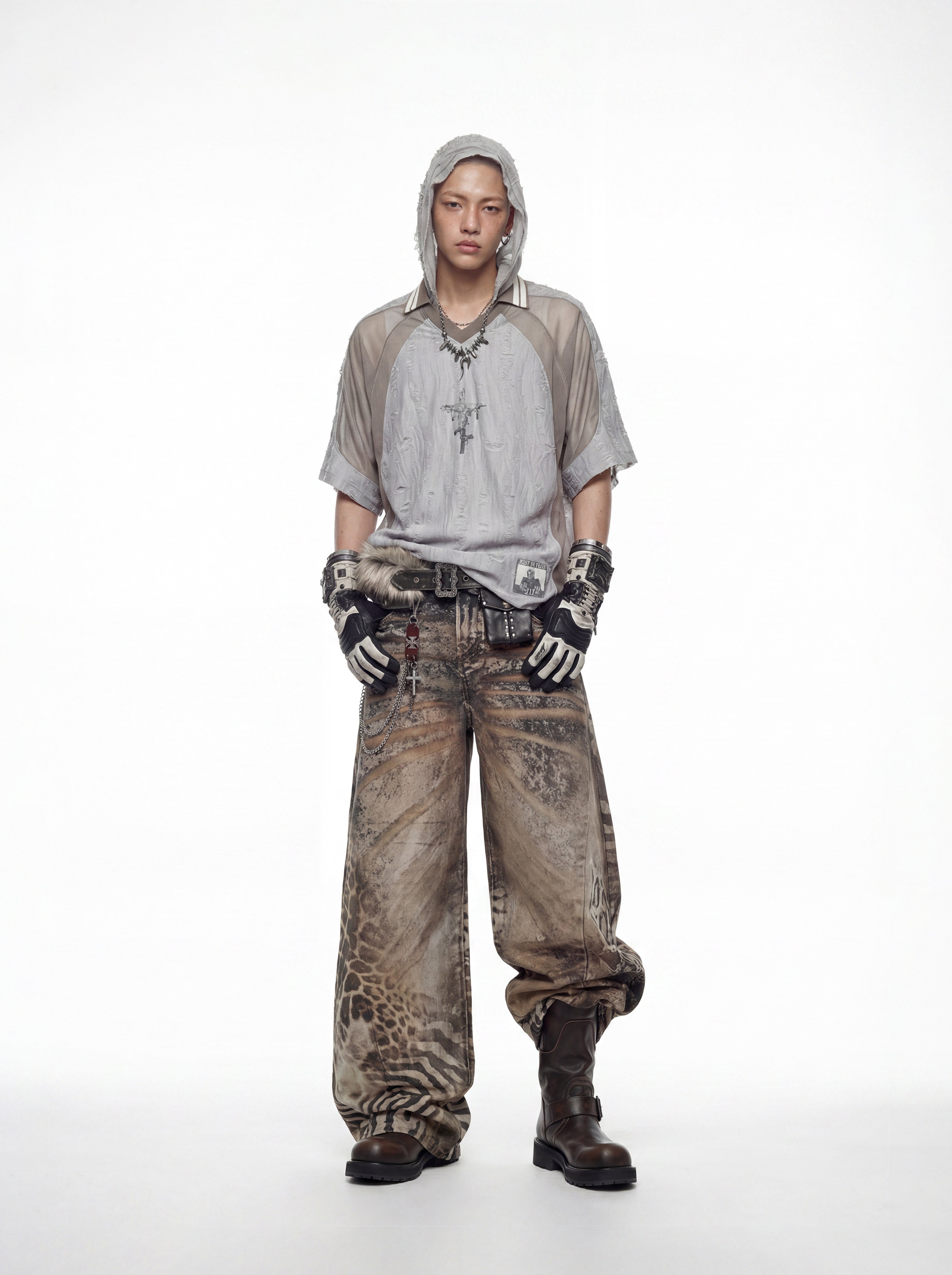 NOMANIAI Desert-style patchwork short-sleeved T-shirt
