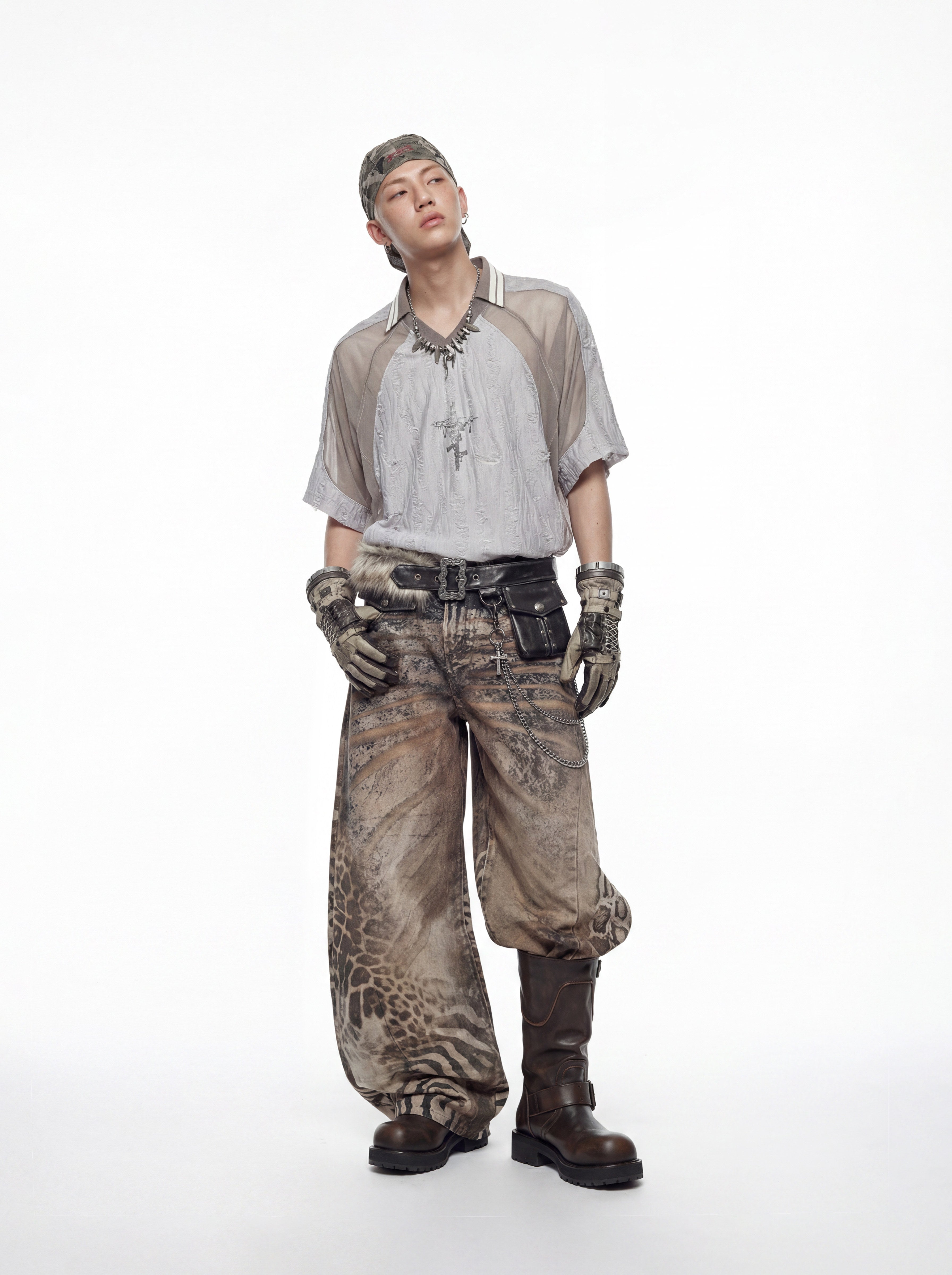 NOMANIAI Desert-style patchwork short-sleeved T-shirt
