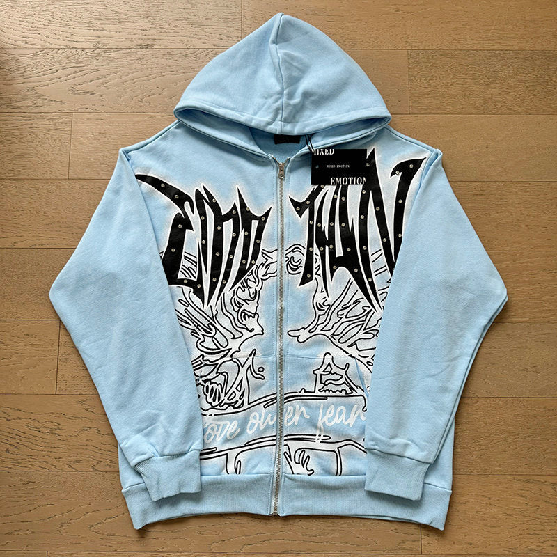 MIXED EMOTION Rhinestone Full Zip Sweatsuit Set