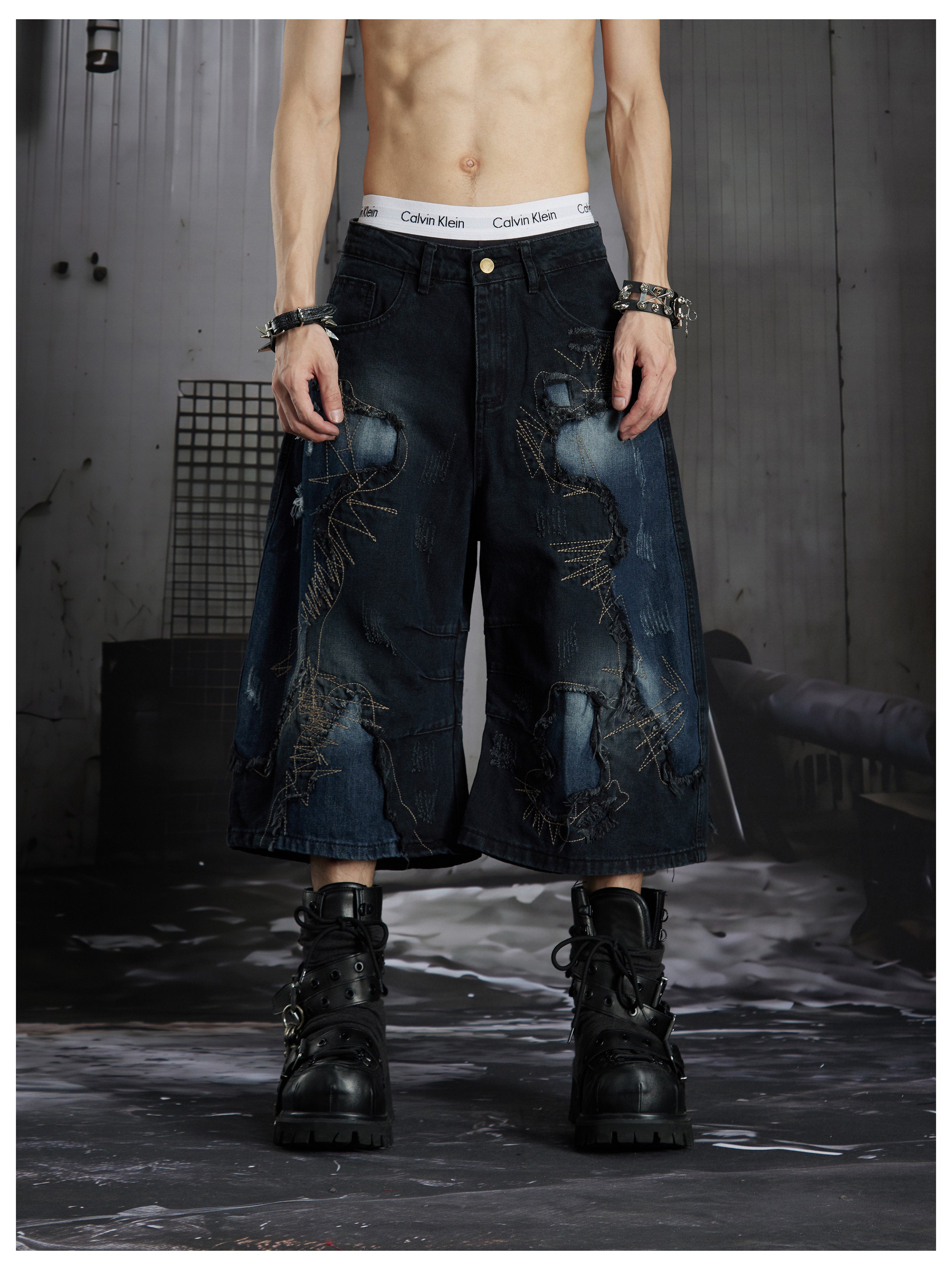 NOMANIAI Wasteland patchwork washed denim jeans