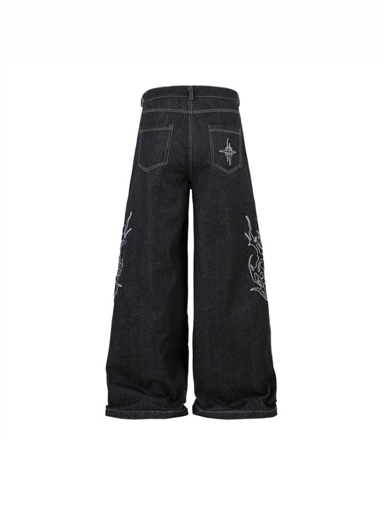 A knife high street thorn-embroidered wide-leg jeans