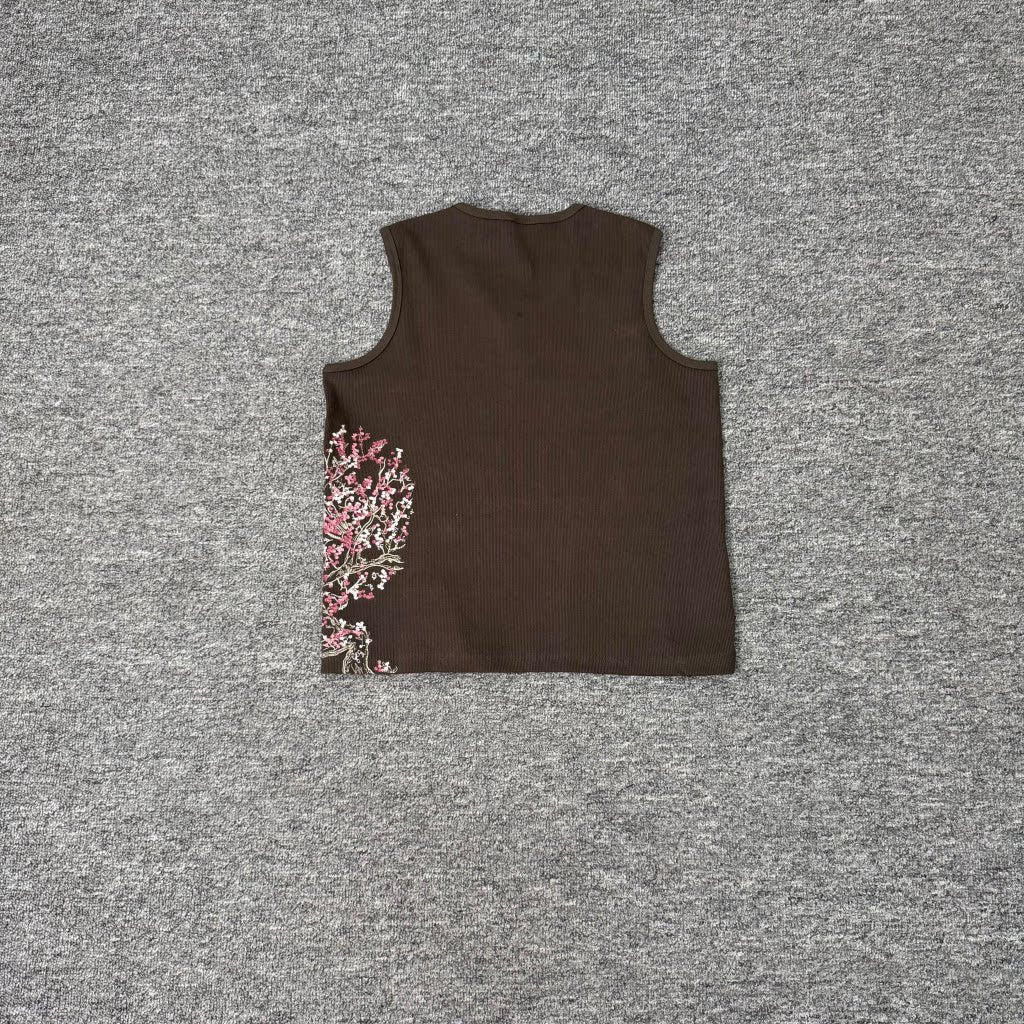 Derschutze Sakura Embroidered Pure Cotton Tank Top