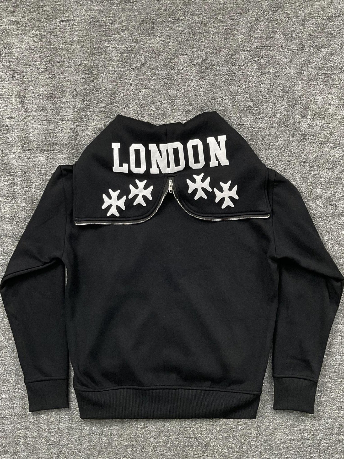 RHUDE Puff Letter Print Fleece Full Zip Hoodie