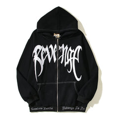 REVENGE embroidered loose fleece hooded sweater