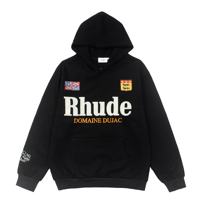 RHUDE American Vintage Badge Letter Fleece Hooded Sweatshirt
