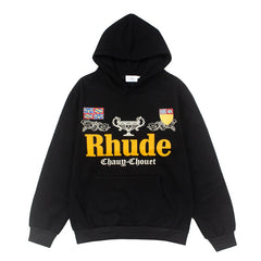 RHUDE Euro Streetwear Badge Letter Print Fleece Hoodie