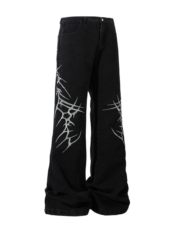 Aknife High Street Dark Thorn Embroidered Micro-Blare Jeans