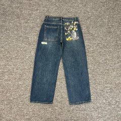 Derschutze Retro Distressed Embroidered Barrel Fit Jeans