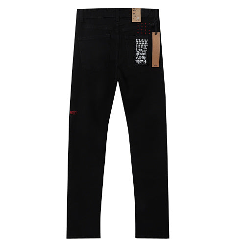 Ksubi Matte Black Red Embroidery Slim Denim Jeans