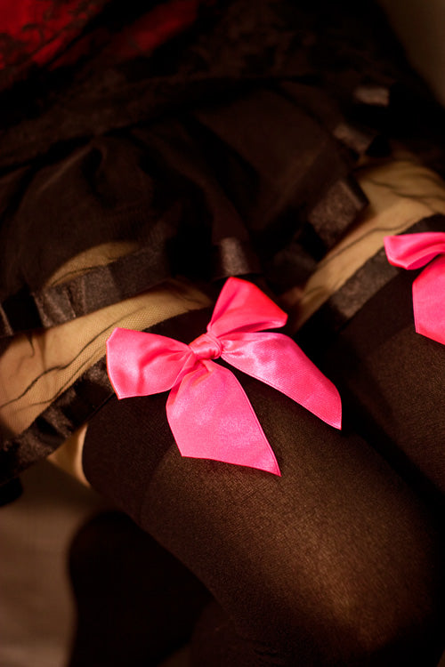 Opaque Thigh High Stockings with Bow