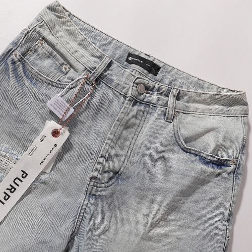 Purple Brand Men Light Blue Distressed Denim Shorts