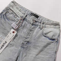 Purple Brand Men Light Blue Distressed Denim Shorts