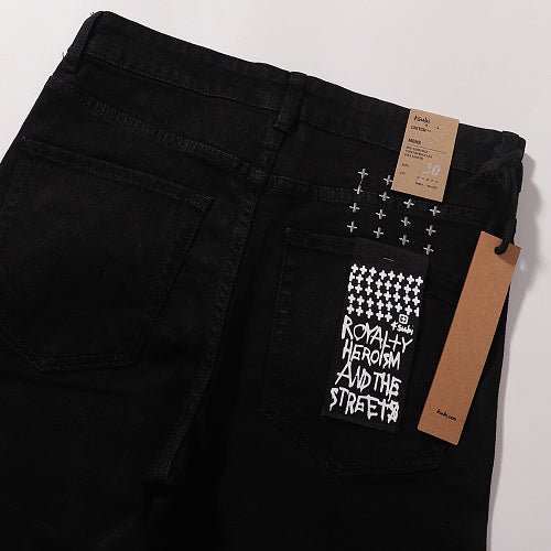Ksubi Matte Black White Cross Embroidered Denim Jeans