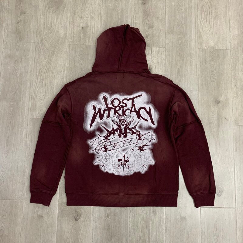Lost Intricacy Casual Beaded Hole-Open Hoodie