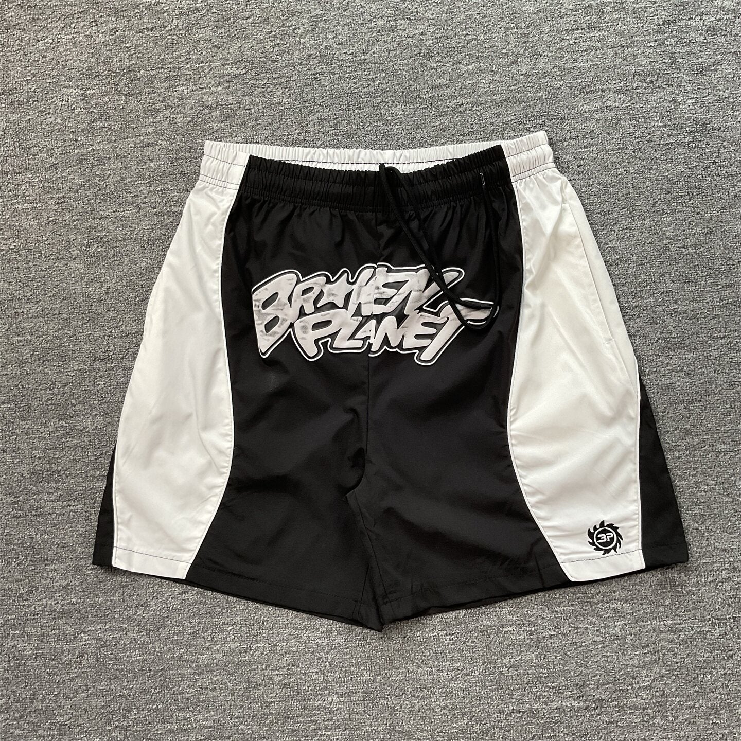 Broken Planet Letter Print Color Block Beach Shorts