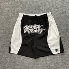 Broken Planet Letter Print Color Block Beach Shorts