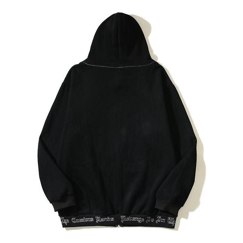 REVENGE embroidered loose fleece hooded sweater