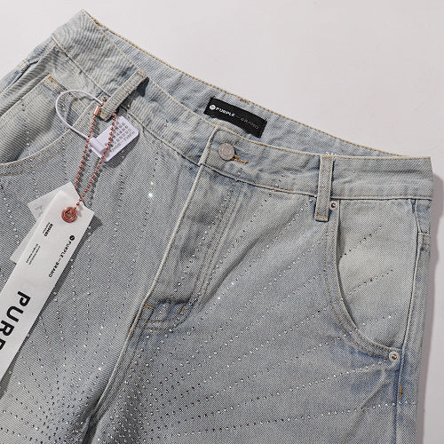 Purple Brand Men Rhinestone Baggy Denim Shorts
