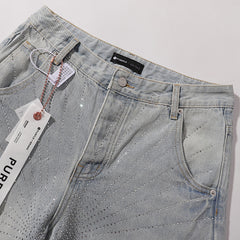 Purple Brand Men Rhinestone Baggy Denim Shorts