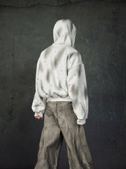 NOMANIAI Pearl Decor Distressed Spray Paint Hoodie