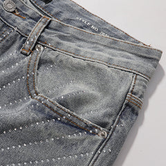 Purple Brand Men Rhinestone Straight Wide Leg Jeans