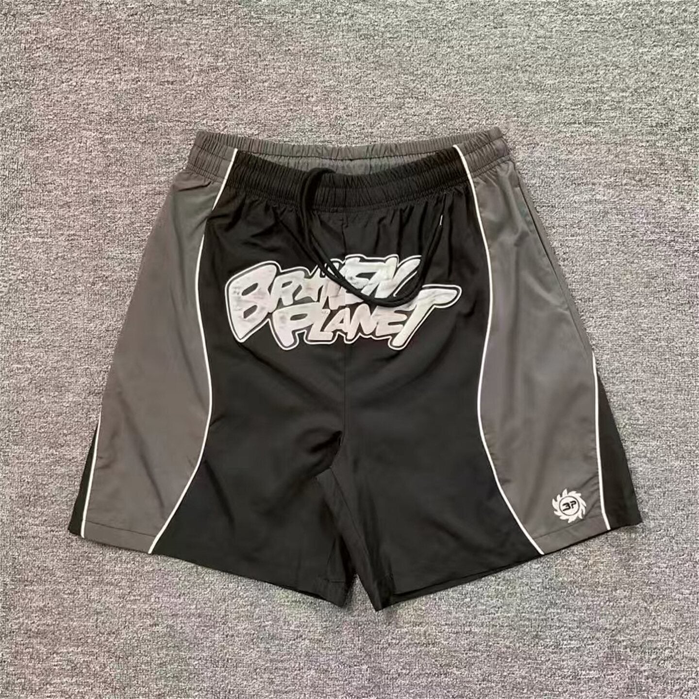 Broken Planet Letter Print Color Block Beach Shorts