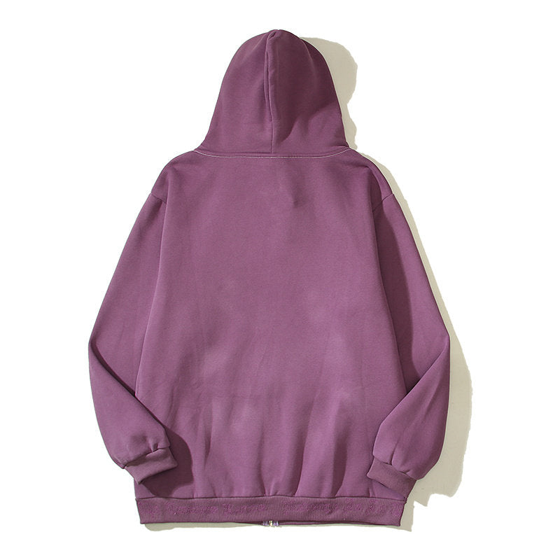 REVENGE embroidered loose fleece hooded sweater