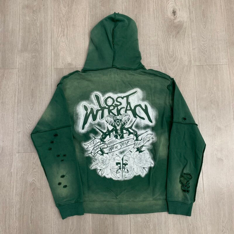 Lost Intricacy Casual Beaded Hole-Open Hoodie