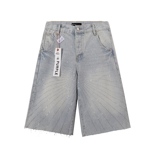 Purple Brand Men Rhinestone Baggy Denim Shorts