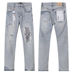 Purple Brand Men Blue Denim Luxury Streetwear Jeans